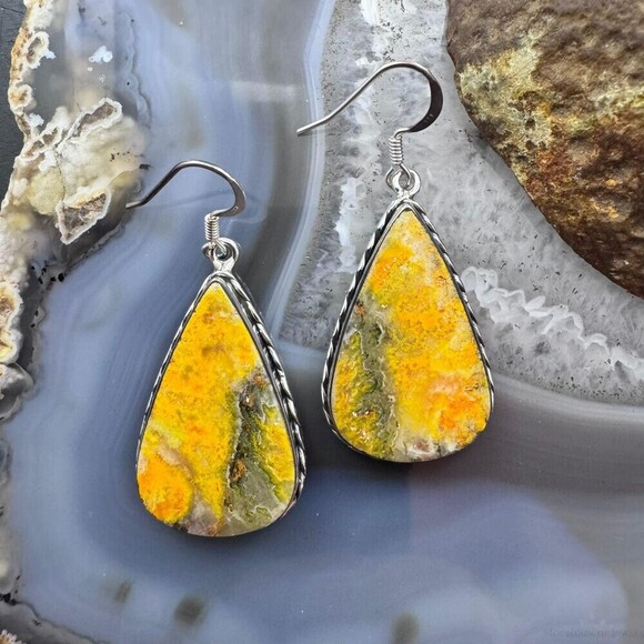 Sterling Silver Southwestern Style Teardrop Eclipse Jasper Dangle Earrings - Picture 1 of 10